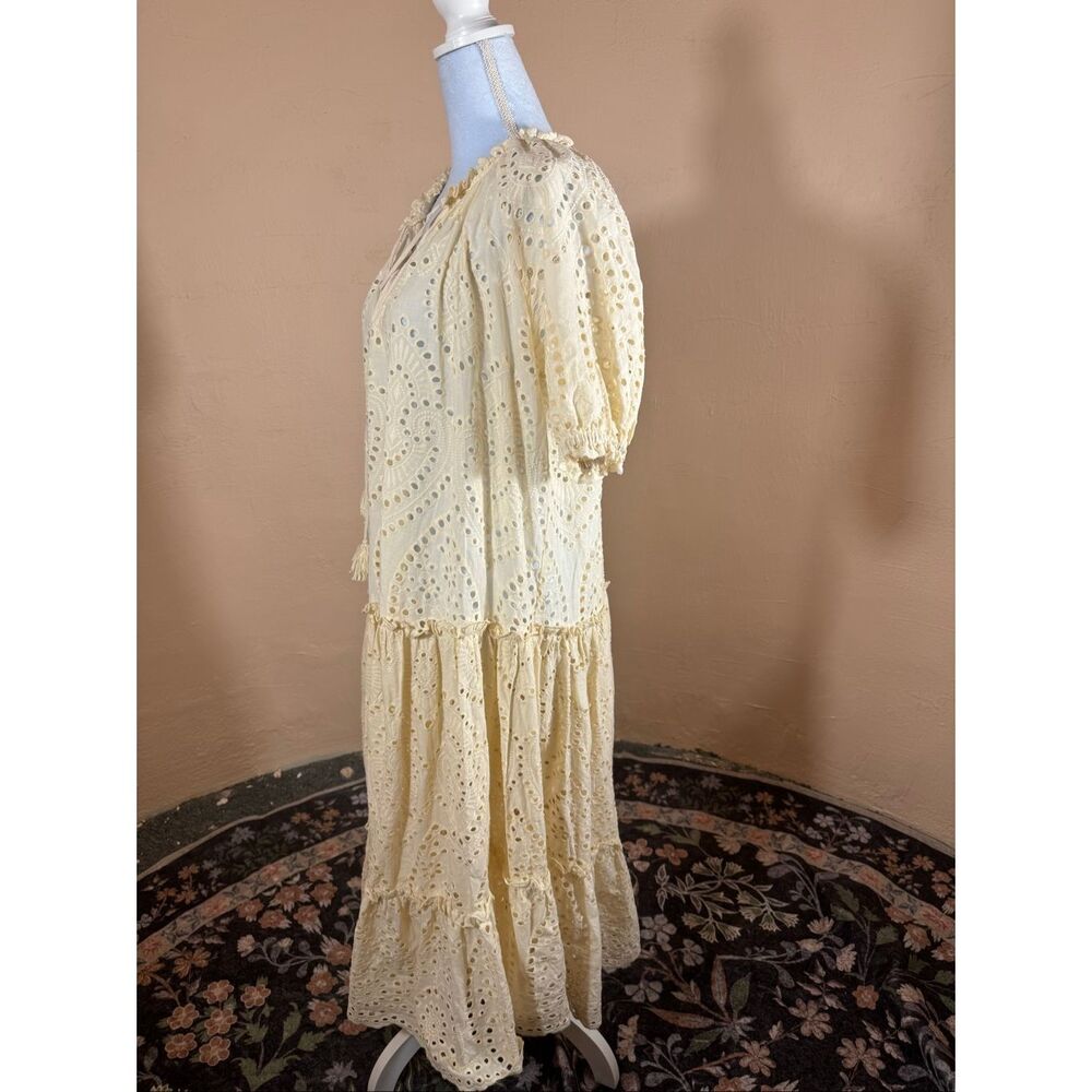 Spell & The Gypsy Collective Cream Eyelet Maxi Dress – Tiered | Tassel Tie Neckl - Picture 5 of 7